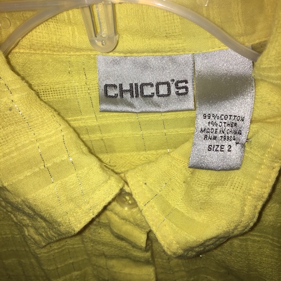 Chico’s yellow sparkle stripe tab-sleeve top - Picture 5 of 5